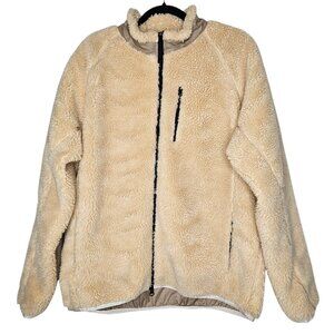 Everlane Mens L Cream Renew Fleece Bomber Jacket Sherpa Teddy Deep Pile Full Zip
